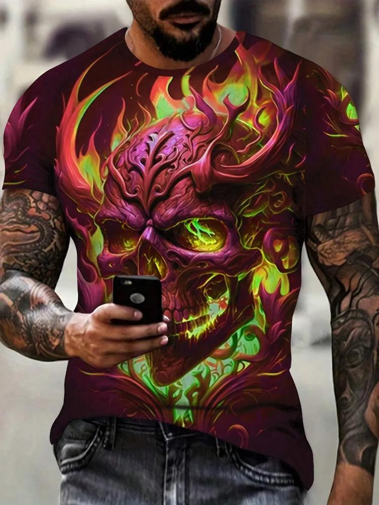 

Модная мужская футболка с 3D-принтом черепа и короткими рукавами для мужчин, повседневная уличная одежда, футболки, топы, повседневная футболка с круглым вырезом 6XL