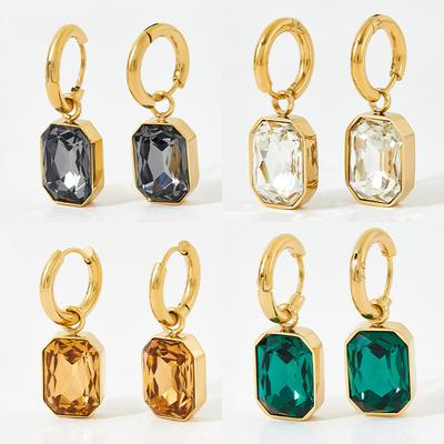 Trendy Square Zirconia Drop Stud Earrings For Women Girls Gold Color Metal Crystal Stone Pendant Ears Accessories Zircon Gifts