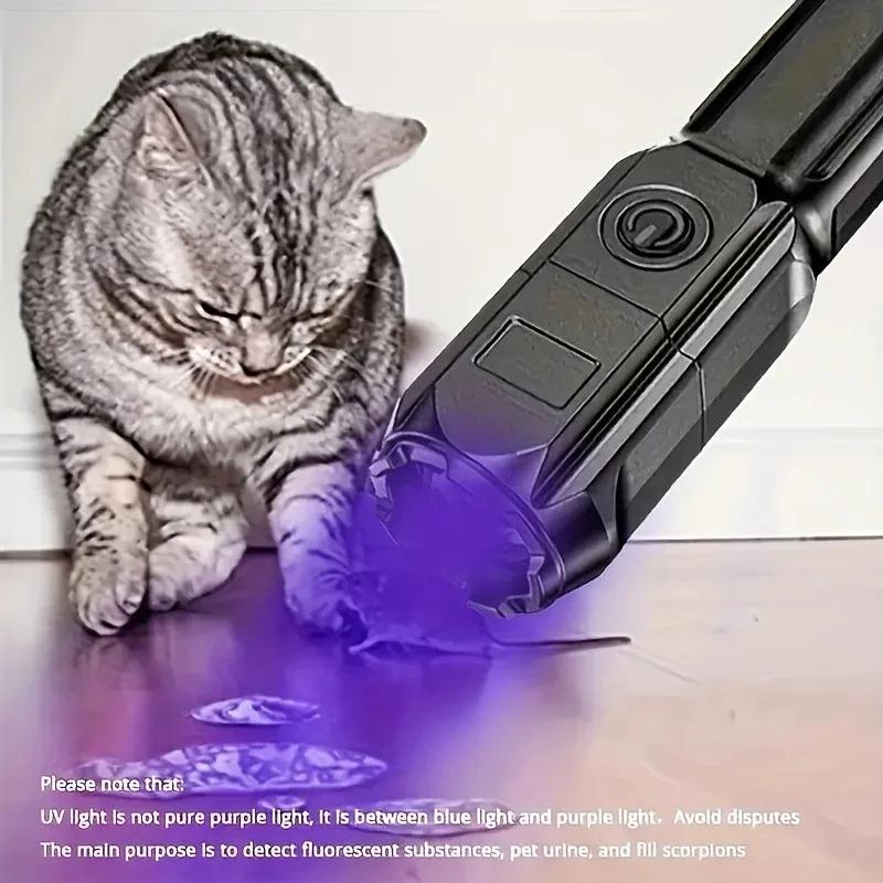 Mini Purple light Very Strong Led Portable Flashlight High Power Rechargeable 3 Modes Camping Pet Stacks Fluorescent Detection
