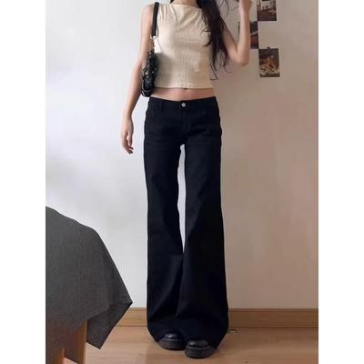 Klassische Damen-Jeans, Lässig, Schwarz, Niedrige Leibhöhe, Ausgestellte Silhouette mit Strapazierfähigem Stoff, Vielseitige Hose für Crop Tops & T-Shirts