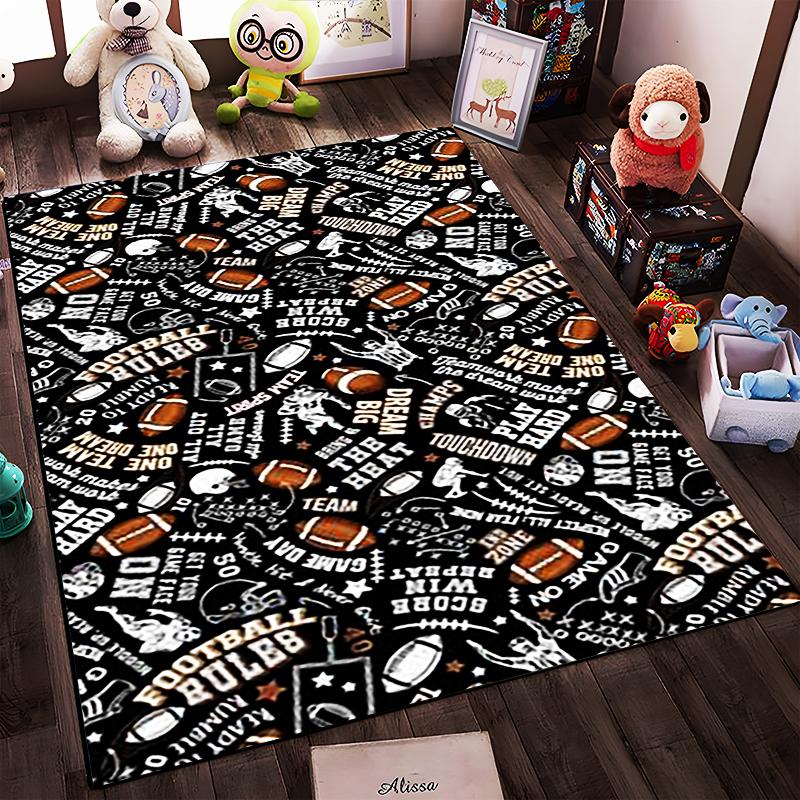 American Football Themed Black Pattern Rug Non-slip rug suitable for living room and bedroom sofas