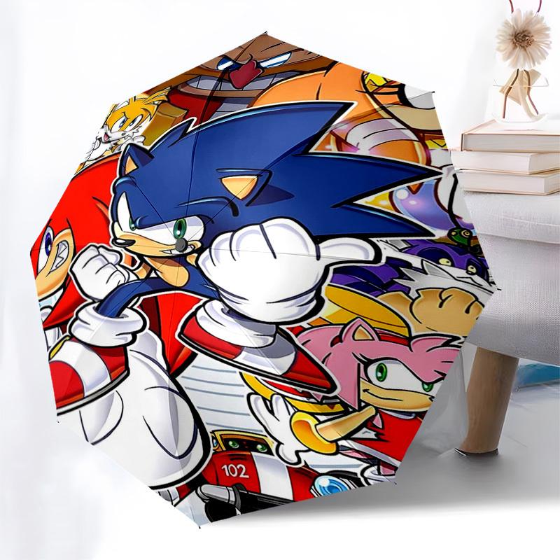 1pc Sonic the Hedgehog 3 Automatic Opening Umbrella, Portable 3-Fold Design, 8-Rib Iron Frame Outdoor Umbrella, Ideal Gift for Fans, Travelers, Everyd