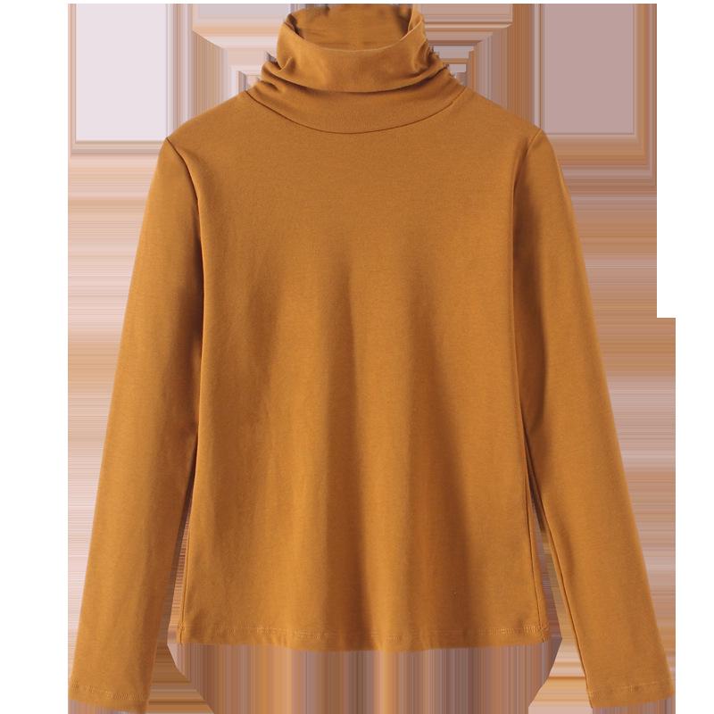 Clearance Pure Cotton High Neck Slim Fit Long Sleeve Women's T-Shirt - Korean Style Solid Color Warm Base Layer