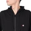 Champion Long Fleece Black Men's Full-Zip Hoodie, Sleeve, Lining, One-Point Logo, Basic, C3-W104Z,