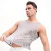Herren Pailletten Weste Funkelnd Rundhals Ärmellos Shirt Durchsichtig Sexy Tanktop für Musikfestival Rave Nachtclub Bar Party