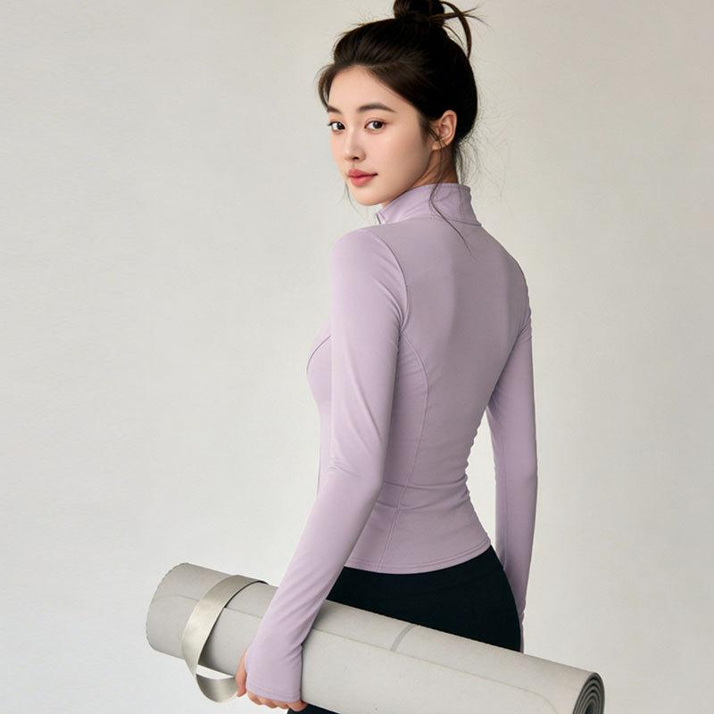 Sunscreen clothing, running sports jacket, women's Pilates yoga clothing, stand-up collar zipper, quick-drying and breathable, fitness training, outer