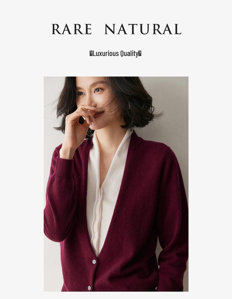 Cashmere Women's V-neck Two-tone Faux Layered Knit Sweater Cardigan for Autumn/Winter 2025