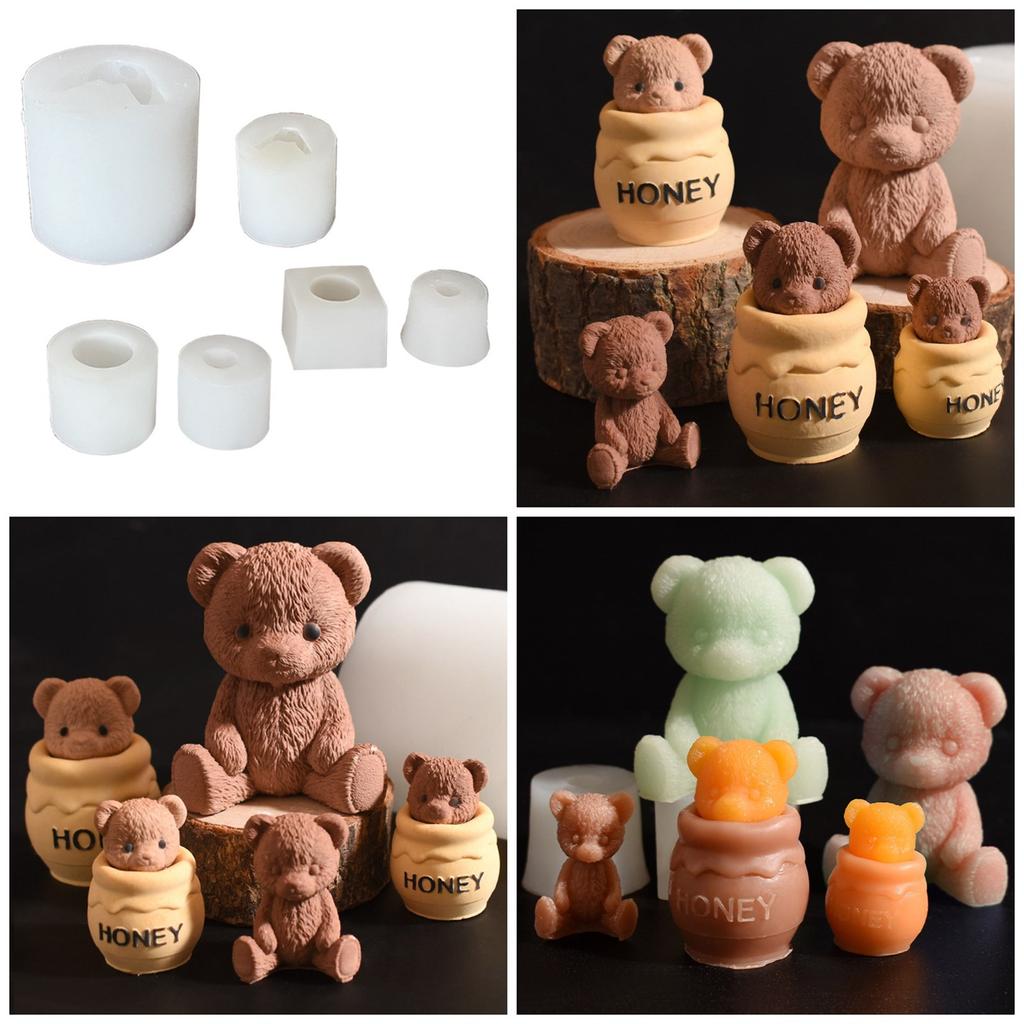 Candle Crafting Mold Silicone Mould for Unique Handmade Crafts Epoxy Resin Honeys Jar and Bear Decoration Making Mold