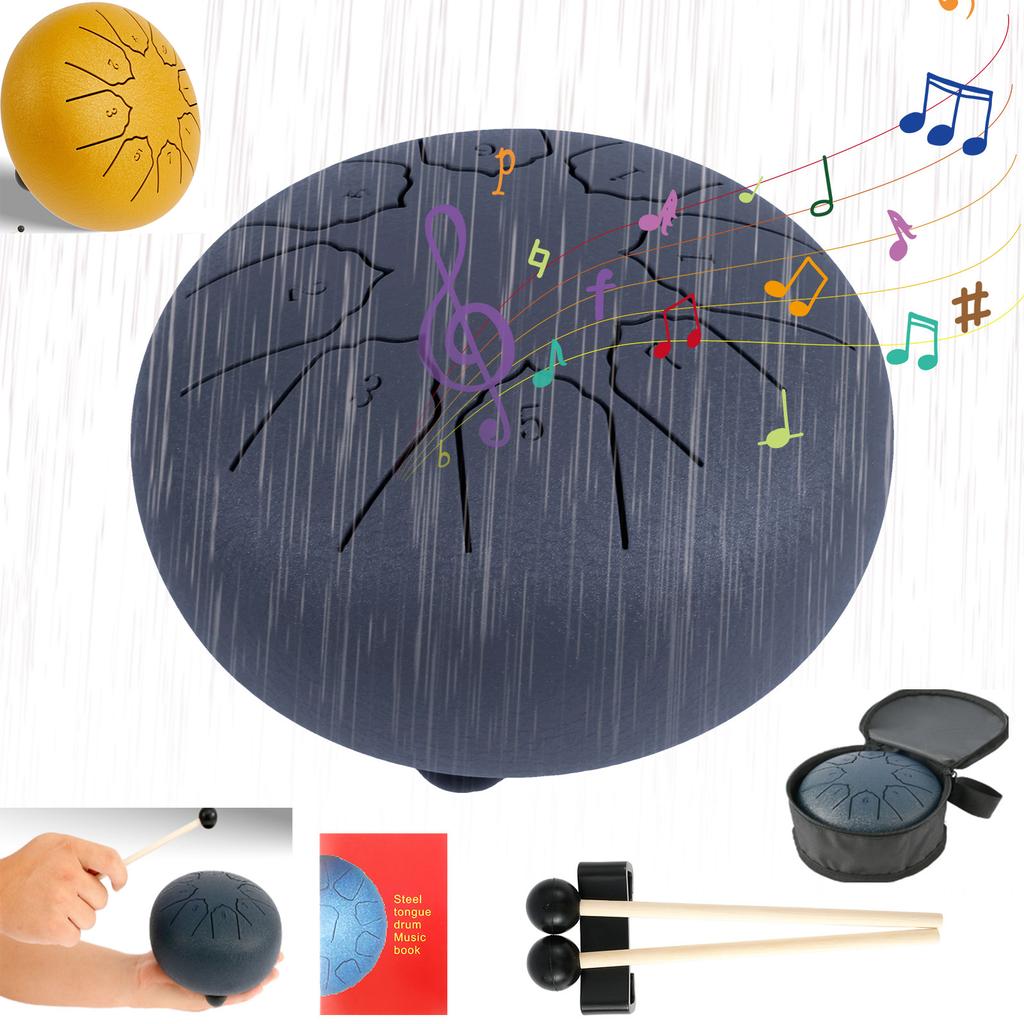 Rain Drum Tones Steel Tongue Drum Outdoors Rain Drum Instrument Mini Hand Drum Ethereal Drum Sticks Percussion Drum Accessories