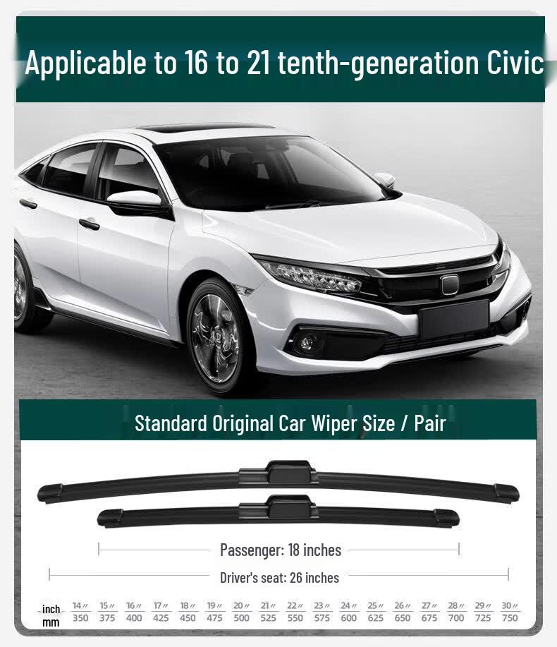 Honda Civic 11th Gen 2019 Frameless Wiper Blade Set