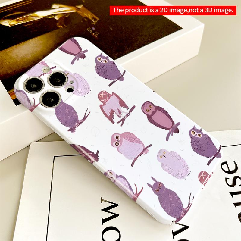 2DFlat Purple Owls Pattern Phone Case All inclusive film hard iPhone case, compatible with iPhone 18 Pro Max 17 16 15 14 13 12 11