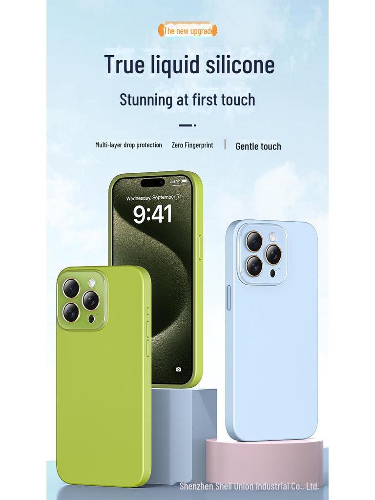 Crystal Lens Mobile Phone Case - Liquid Silicone Small Window for Apple 15 Pro Max, 14/13 Anti-fall Cover