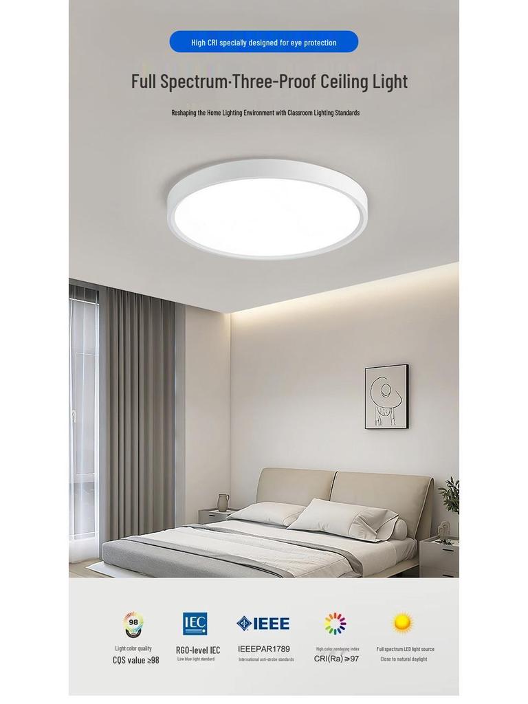 Ultra-Thin Full Spectrum Ceiling Light: Eye-Protective, Three-Proof Design for Bedroom, Study, and Living Room