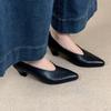 New Black High Heel Dress Shoes for Woman Spring Pointed End Shallow Vintage Office Work Shoes Pumps Zapatos