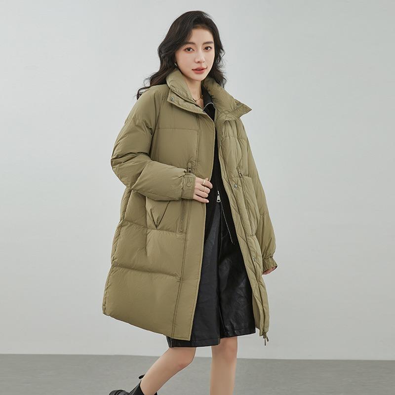 Chaqueta de plumón para mujer, modelos medianos y largos, nueva chaqueta de invierno de alta gama con cuello alto y grosor aumentado