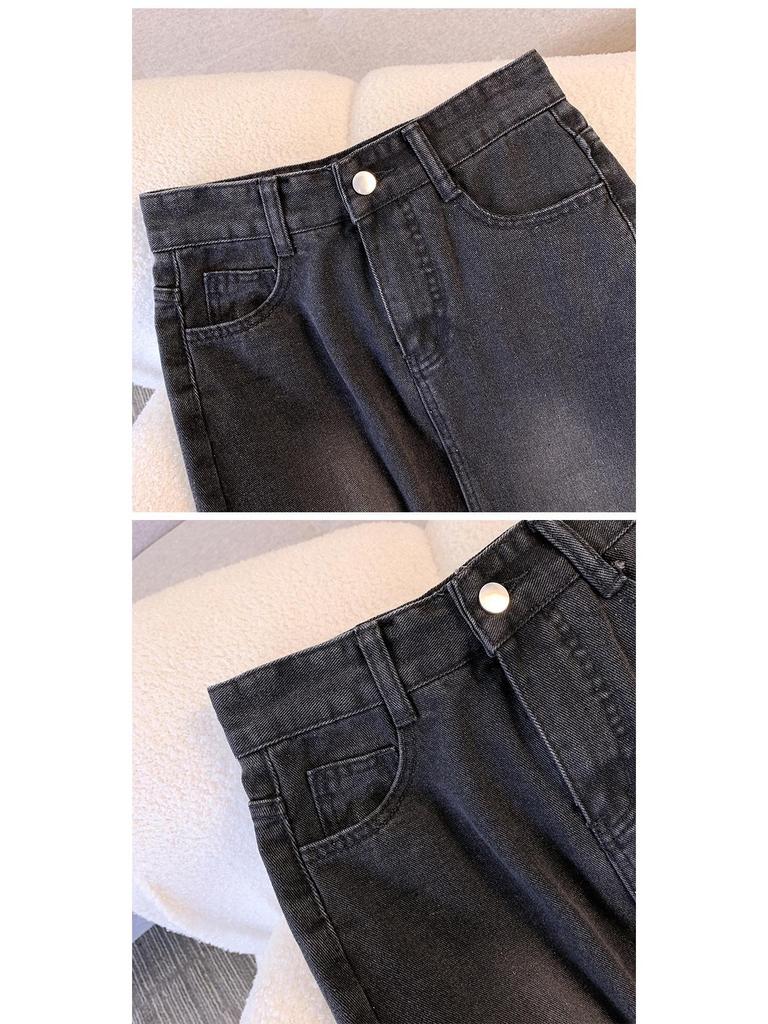 2024 Summer High-Waist Retro Denim Midi Skirt with Slit