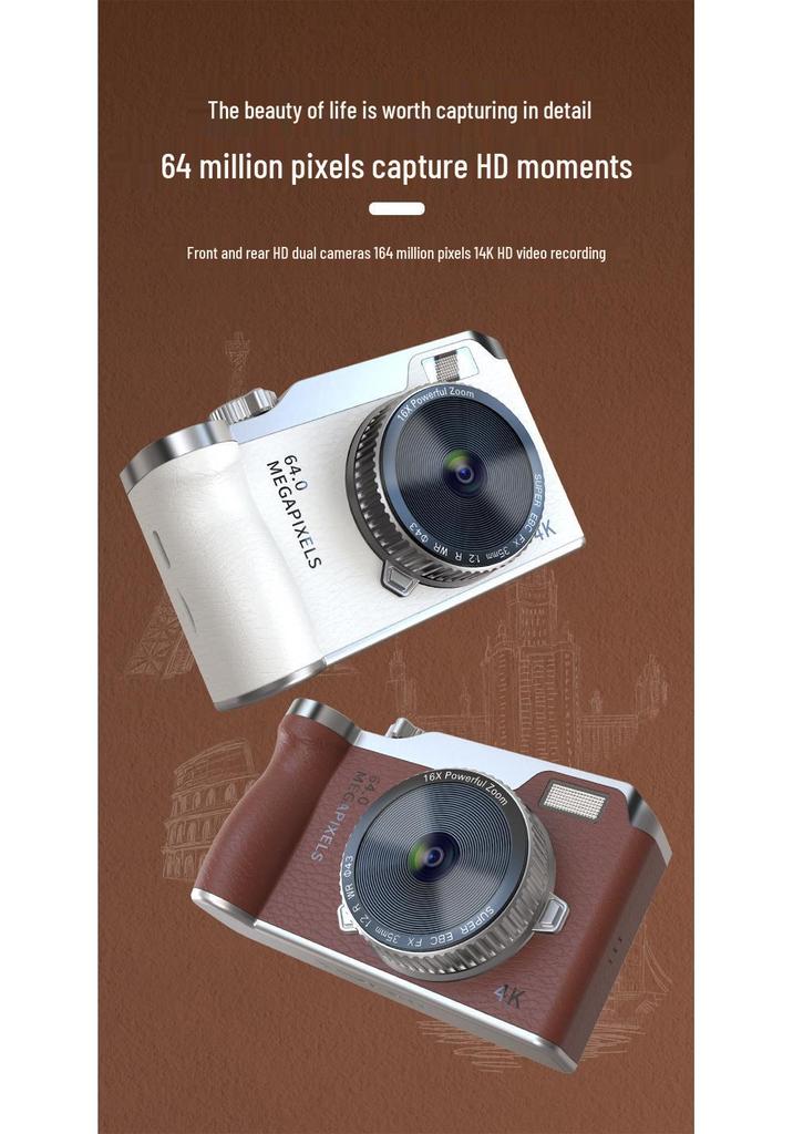 Retro 4K HD Digital Camera for Kids - Entry-Level with Telephoto Lens