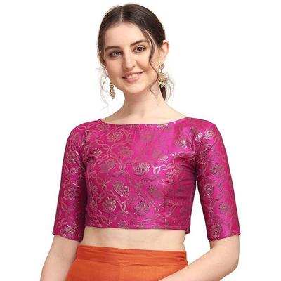 Womens Jacquard Boat Neck Saree Blouse