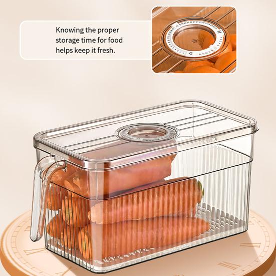 Refrigerator Storage Box with Handle Easy Pull Out Organizer Dry Wet Separation Date Timer Freshness Preservation Container