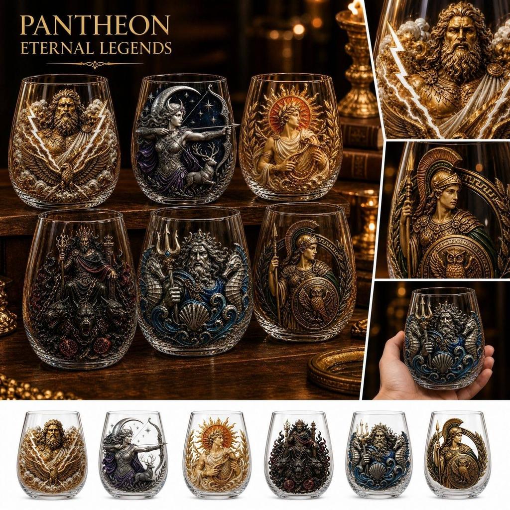 Mythology 2D Glass Cup Set - Ancient Gods Tumbler for Home Bar Drinkware