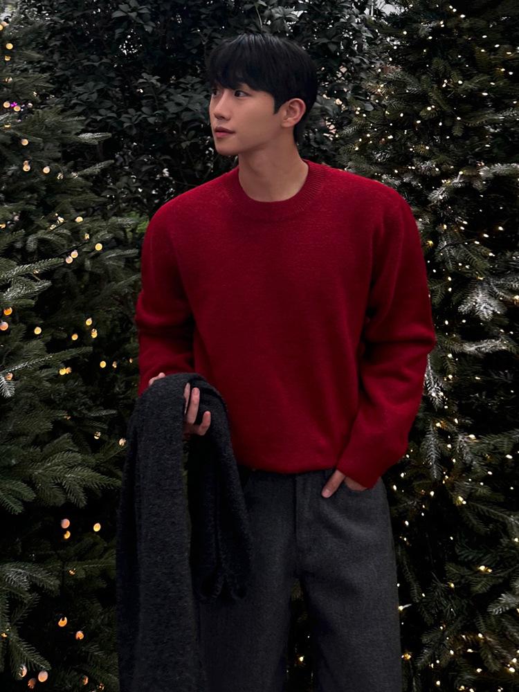 Men's Winter Thick Knit Pullover Sweater - Simple Round Neck Korean Style