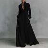 Abito da Donna con Collo Alto Manica Lunga Bottoni Davanti Maxi Abito con Tasche Funzionali Pieghettato
