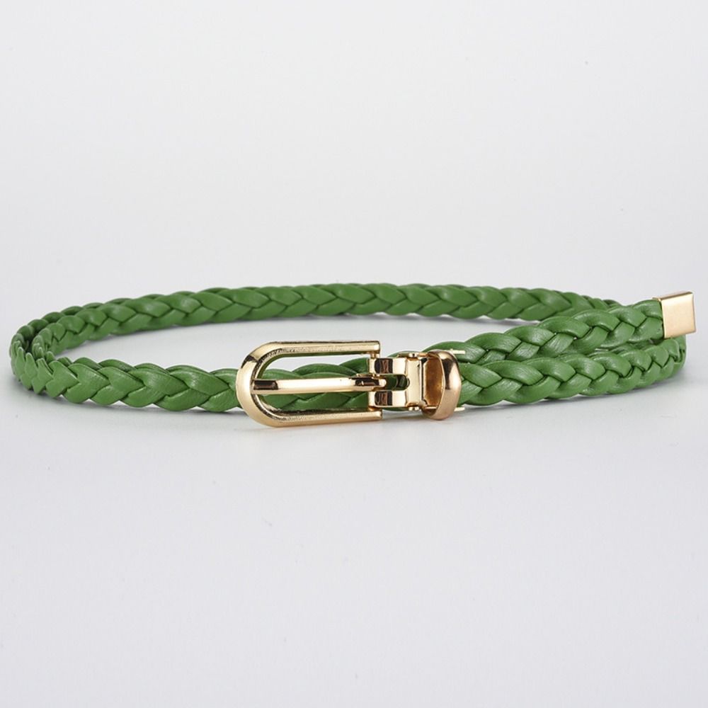 

Waist Belt Thin Belt Jeans Decor PU Leather Waistband Fashion Weave Belt Dress Decoration зелёный