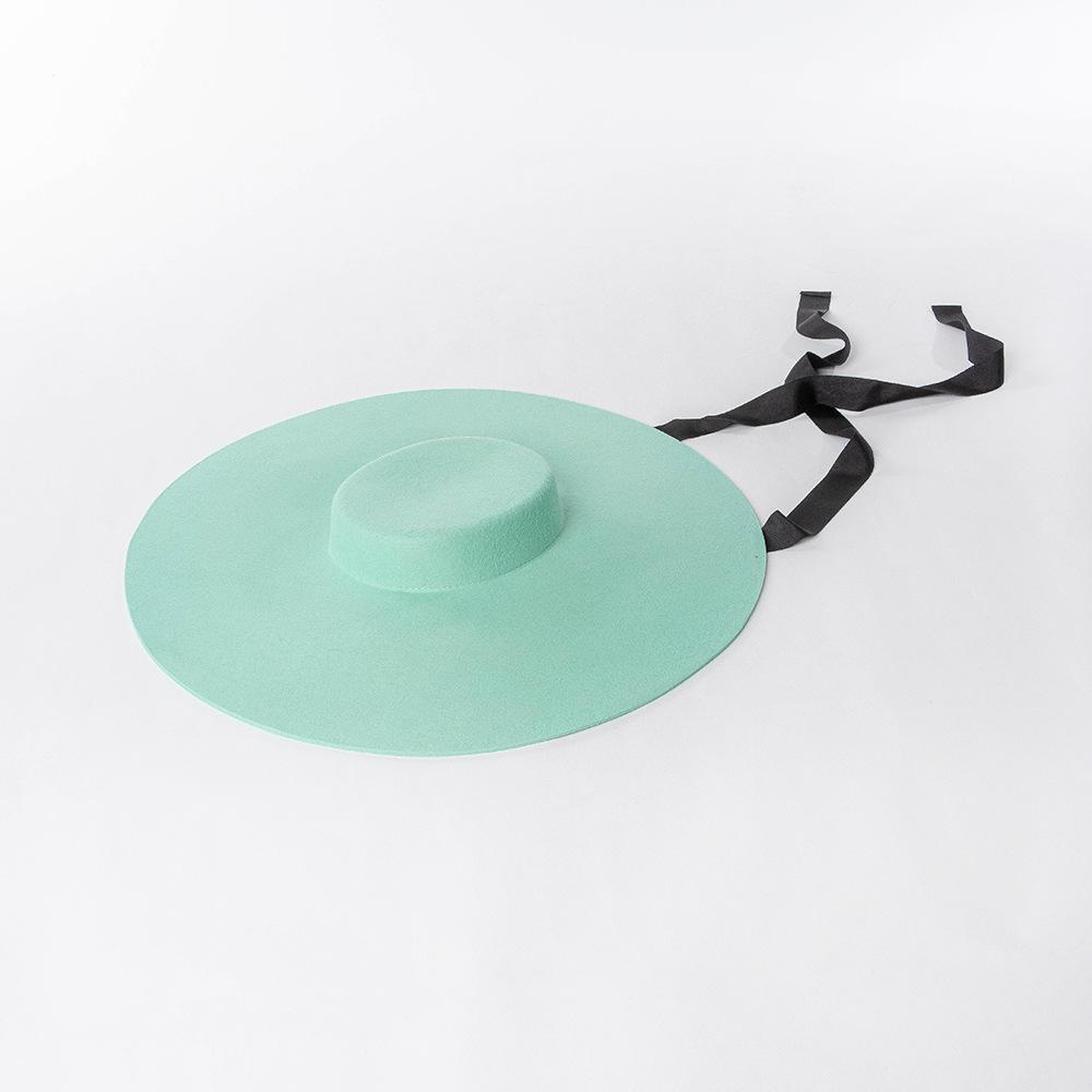 Europe, America Autumn and Winter New Fashion Light Flat Top Big Brim Wool Top Hat Catwalk Concave Stage Big Edge Felt Hat