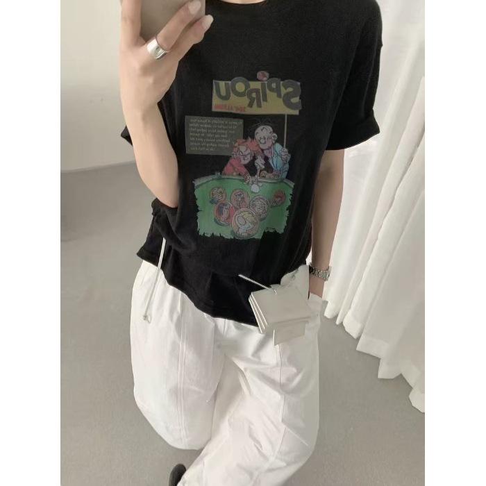 Spring New Style Casual Versatile Round-neck Printed Short-sleeved T-shirt Top