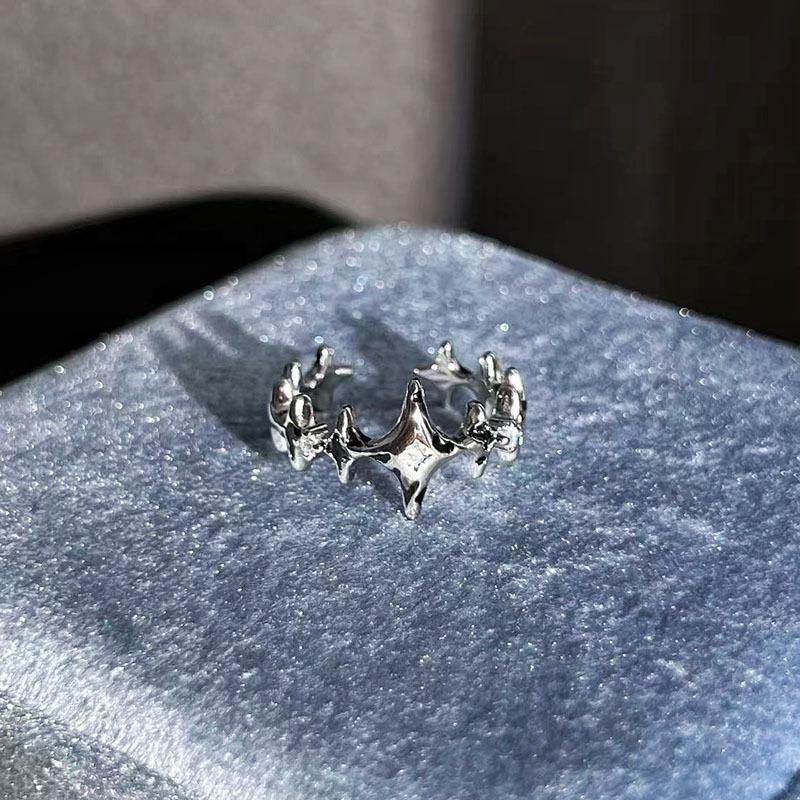 2026 Cold Star Ripple Minimalist Personality Dark Star Glow Geometric Opening Ring Neutral Wind Stacked with Advanced Niche Ring Resizable