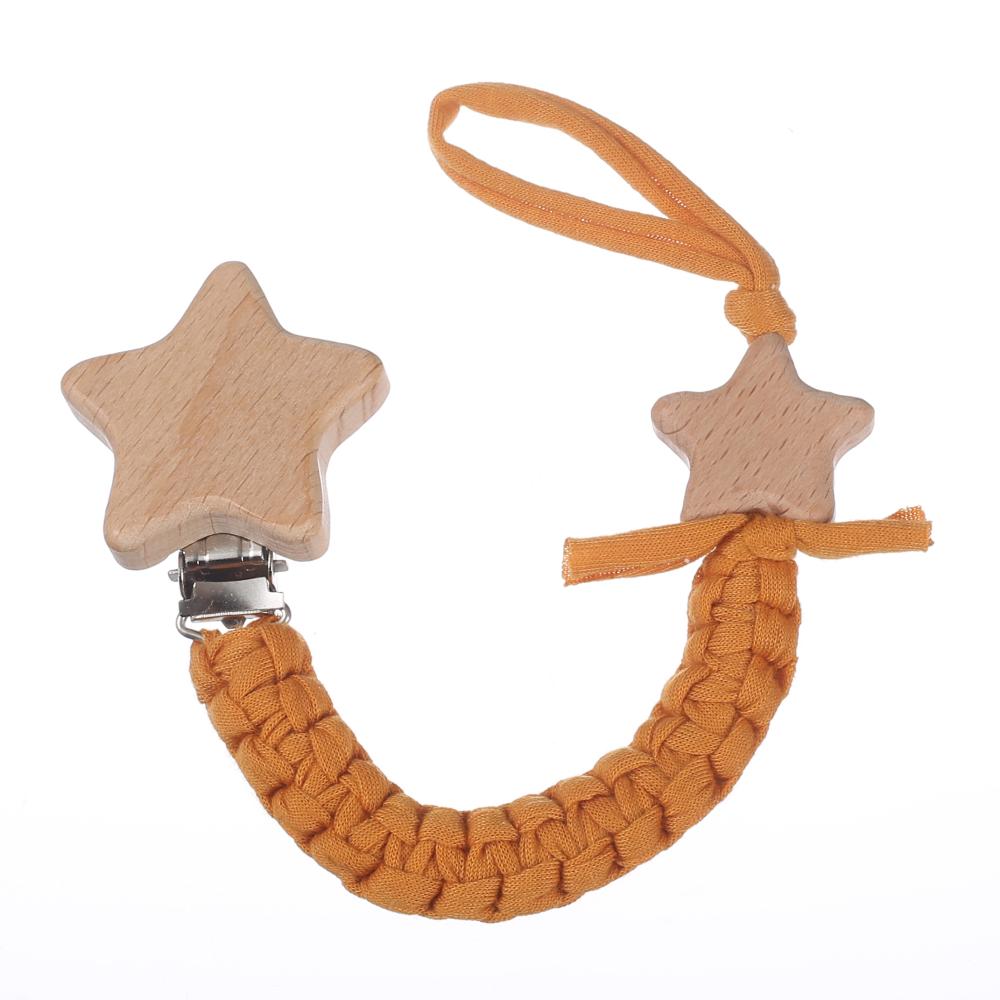 Baby Beech Wood Pentagram Pacifier Clip Handmade Woven Cotton Soother Nipple Chain For Baby Nursing Teether Chewing Toys Gift