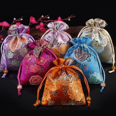 Chinesischer Stil Stickerei Blume Kordelzugtasche Münzbörse Schmuck Verpackungsbeutel Kleines Portemonnaie Outdoor