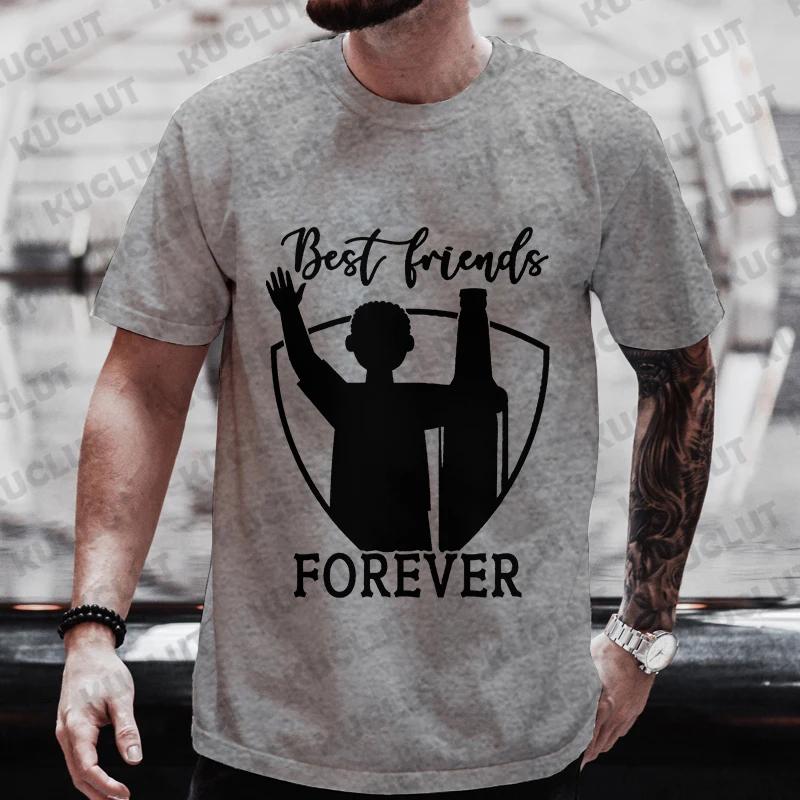 Men T Shirt Best Firends Forever Graphic Y2k Clothes Beer DAY Drinking Party Tops Oversized Outfit Streetwear Short Sleeve Tees