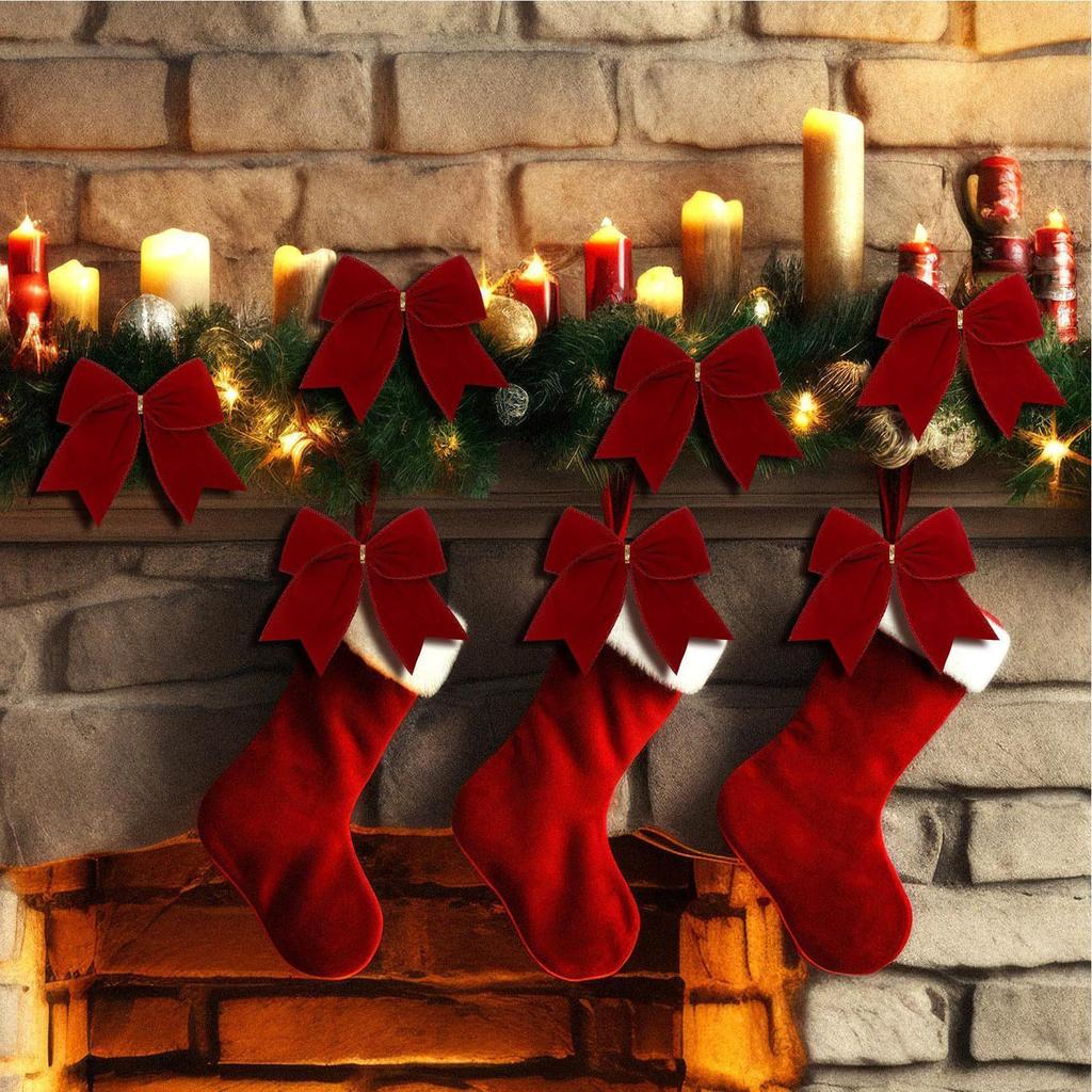 Christmas Bow 12PCS Velvet Flocked Style Christmas Tree Ornament Festive Holiday Home Decor Ornament Christmas