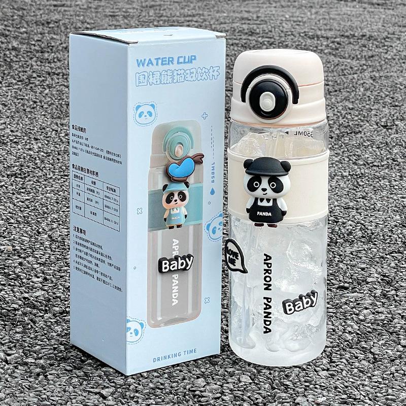 Panda Water Cup for Girls Is Cute In Summer, Straw Cup for Students, Portable for Children, Double Drinking Cup for Boys To Go To School