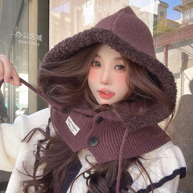 Balaclava Autumn and Winter Warm Knitted Hat Women's Fashion Scarf Integrated Knitted Ear Protection Woolen Hat