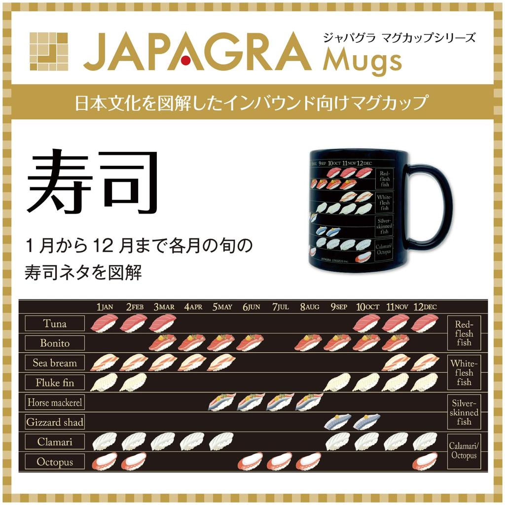 Sushi Mug with Seasonal 300ml Made in A great gift for or any "JAPAGRA" Illustrations, White, 11x9cm, Capacity, Japan, SAN4910-7. birthdays,
