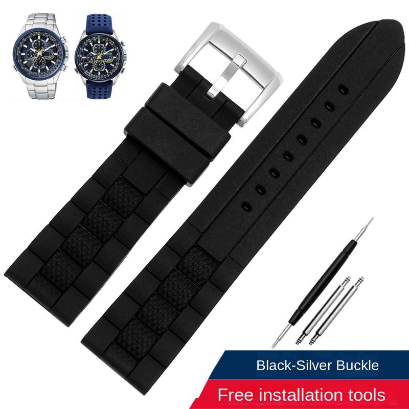 For CITIZEN Blue Angel Watchband AT8020-54L/8020-03L/JY8078 soft waterproof Silicone Watch Strap Men Blue black Bracelet 22mm 23 22mm