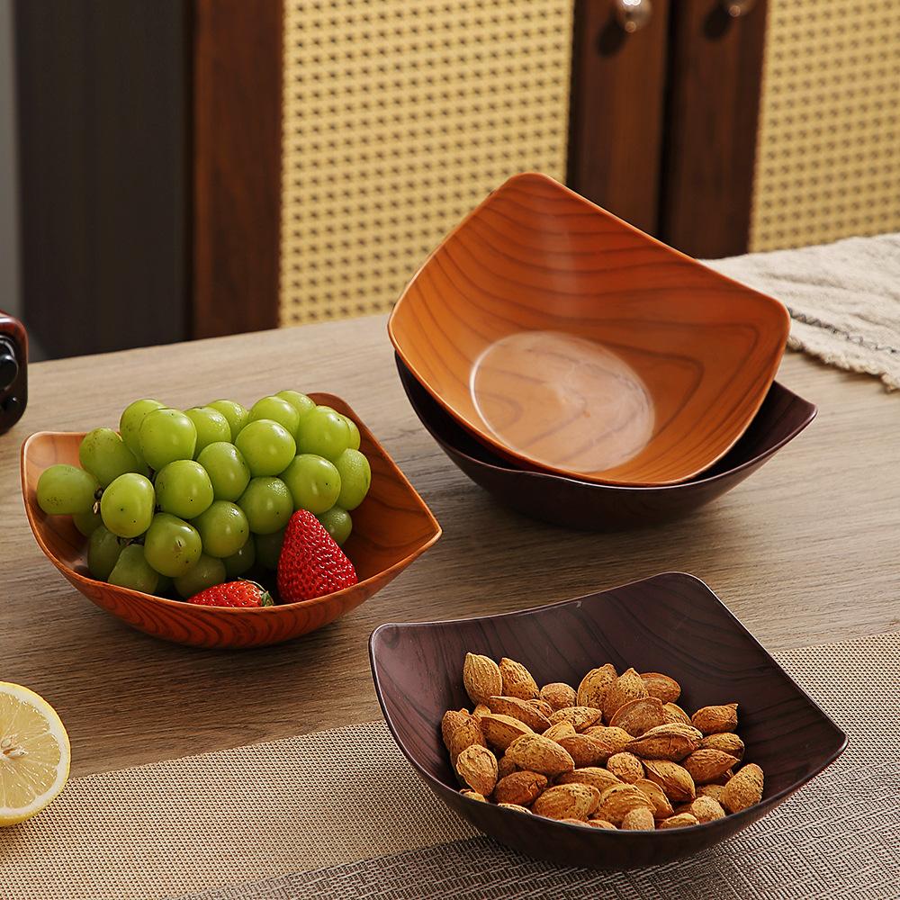 1/2Pcs Imitation Wood Grain Fruit Plate Plastic Dessert Tray Snack Fruit Plate Reusable Household Food Plate Kitchen Supplies