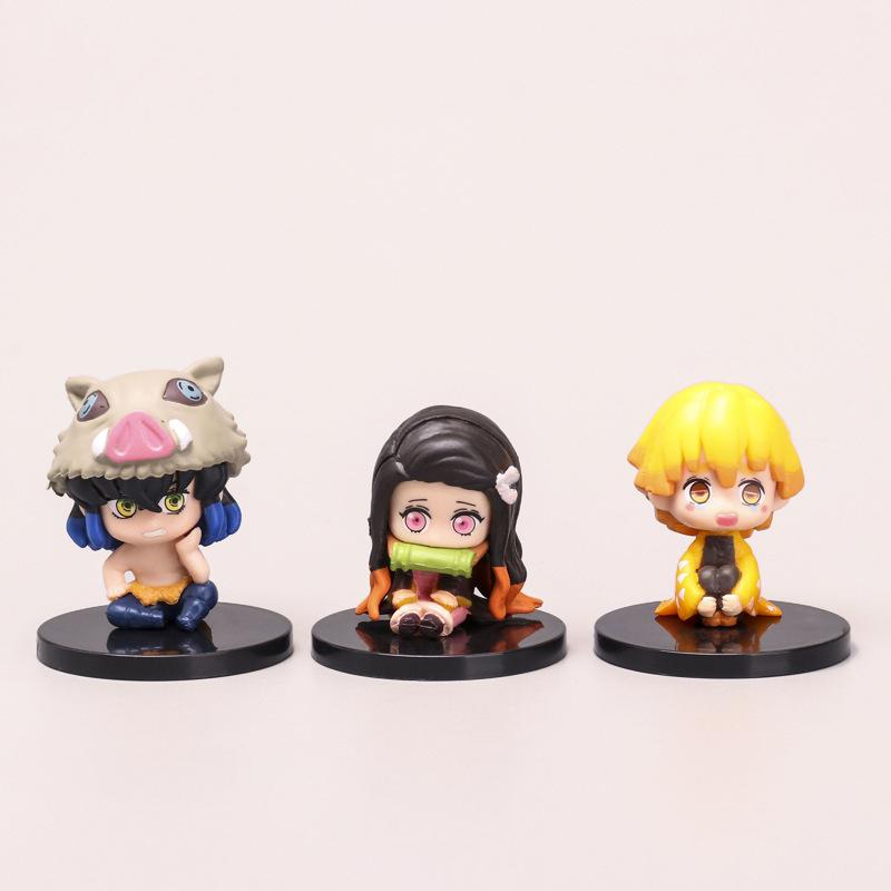5Pcs/Set Demon Slayer Q Version Sitting Figure Toy Anime Kimetsu no Yaiba Tanjiro Nidouzi Inosuke Zenizu PVD Figurine Model Doll