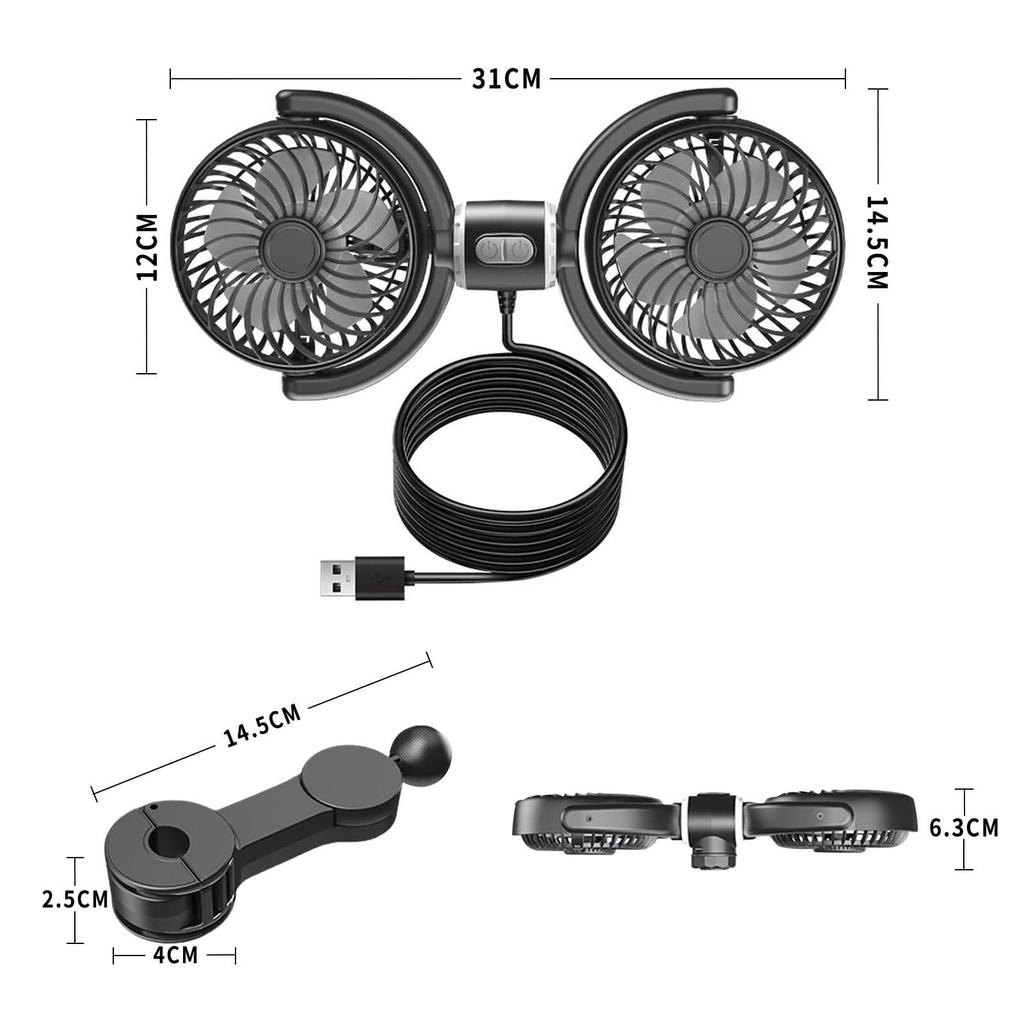 Car Fan for Summer 2025 New for Summer USB Powerful Low Powerful Low Adjustable Headrest Perfect for Summer Heat Birthday Wiring Extension Easy
