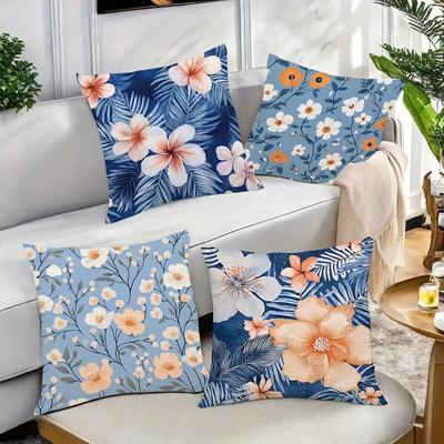 4pcs Tropical Flower Design Digital Printing Pillow Cover Short Plush Suitable Living Rooms Bedrooms Sofas Throw Cushion Cover