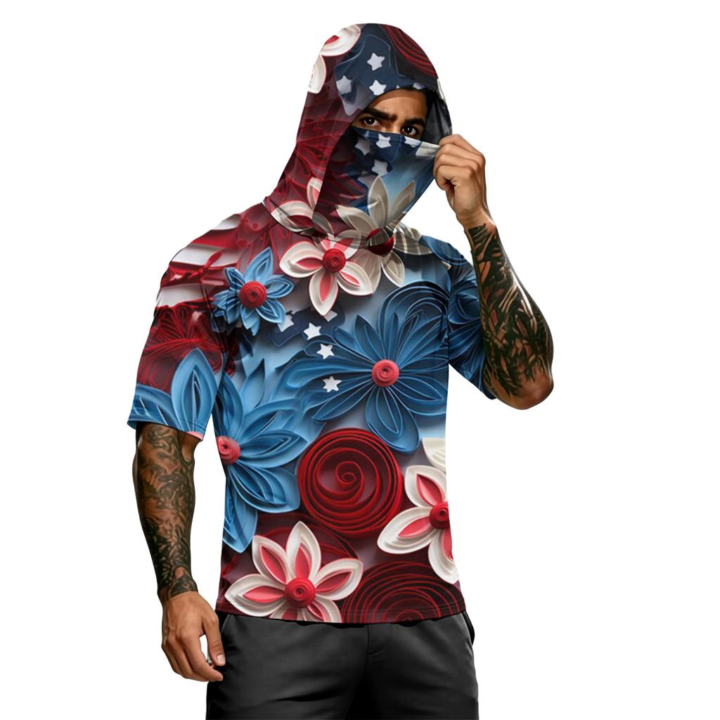 Herren Sommer Unabhängigkeitstag Colorblock Schnelltrocknendes Kurzarm-T-Shirt, UPF 0+ UV-Schutz Angeln & Sport Sonnenschutz-Hoodie