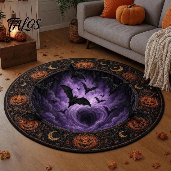 Scary Home Decor Rug Halloween 3D Visual Rug, Creepy Depth Round Area Floor Washable Non-slip Mat for Living Room Bedroom Non Slip Door