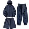 Sommer Einfarbig Lässig Sonnenschutzkleidung Set mit Kapuze Dünner Mantel Gleicher Stil für Männer und Frauen 3/2-teiliges Hautkleidungsset