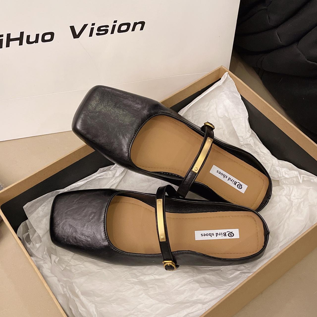 

French single shoes women s spring and summer flat-bottomed boat shoes 2025 new Mary Jane women s shoes light mouth laden shoes small leather shoes 40 чорний