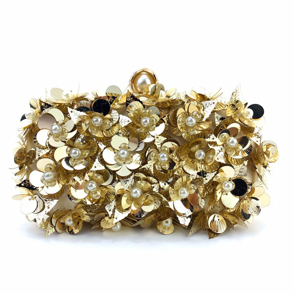 Beaded Floral Evening Clutch Women Fashion Banquet Handbag Elegant Party Prom Shoulder Bag Female Metal Chain Crossbody Purse