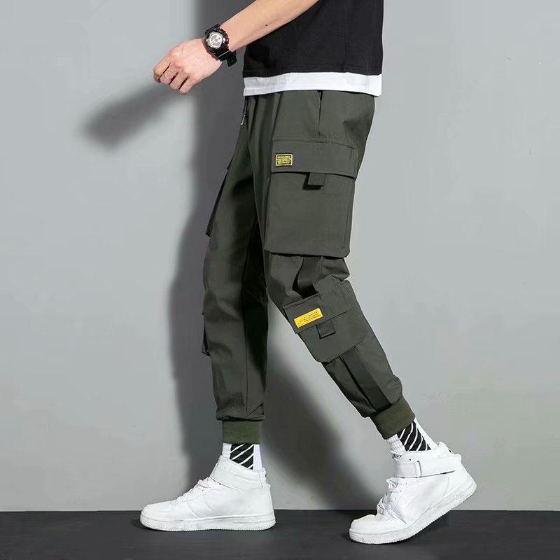 FiveFive Streetwear Черные мужские шаровары для бега Брюки Мужские брюки-карго Хип-хоп Повседневные карманы Спортивные штаны Мужские модные брюки размера плюс S зелёный