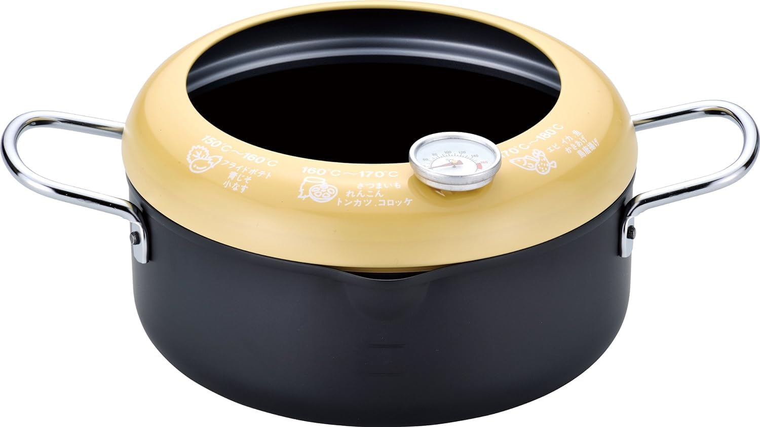 

C27176 Maruyama Yellow Guard Tempura Pan with with Oil Splash Induction and Gas Stove Perfect for Deep Frying Lunch and Small Made in Thermometer,