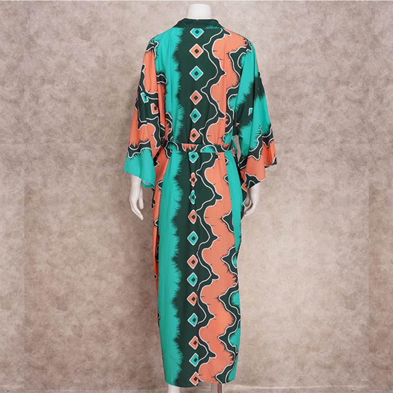 Grün Vintage Bikini Set Vertuschungen Retro Sommer Strand Kimono Kleid Frauen Sommer Beachwear Badeanzug Cover Up A1481